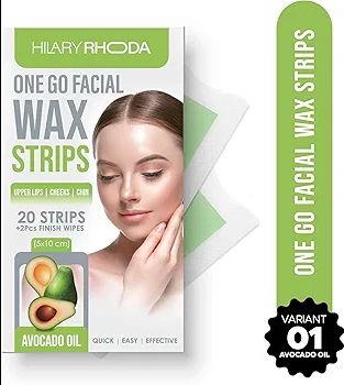 Hilary Rhoda Women One Go Facial Wax Strips | Avocado Oil Extract | Ready-to-Use for Upper Lip, Chin & Cheeks | Hair Removal Strips with 2 Wipes | Painless, Quick & Gentle Waxing | 20 Strips view 2