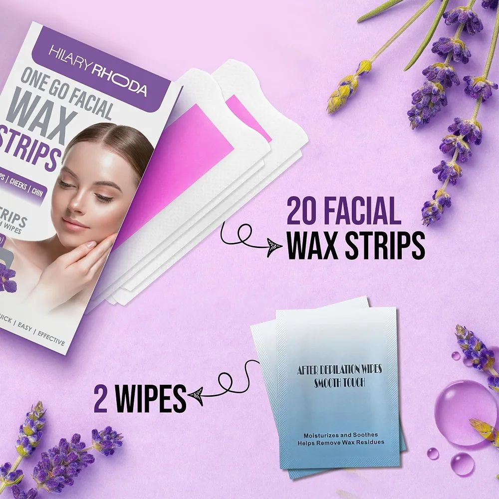 Hilary Rhoda Women One Go Facial Wax Strips | Lavender Extract | Ready-to-Use for Upper Lip, Chin & Cheeks | Hair Removal Strips with 2 Wipes | Painless, Quick & Gentle Waxing | 20 Strips view 4