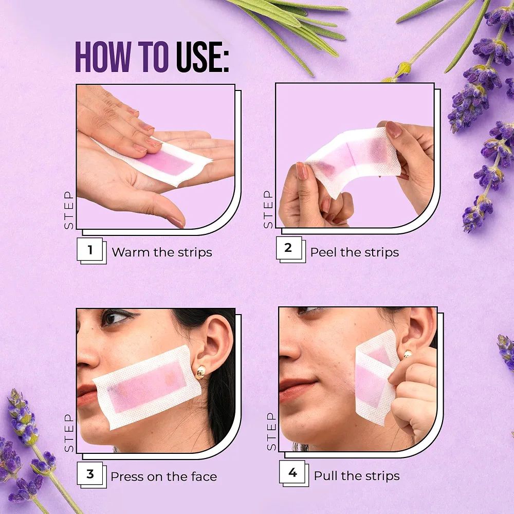 Hilary Rhoda Women One Go Facial Wax Strips | Lavender Extract | Ready-to-Use for Upper Lip, Chin & Cheeks | Hair Removal Strips with 2 Wipes | Painless, Quick & Gentle Waxing | 20 Strips view 5