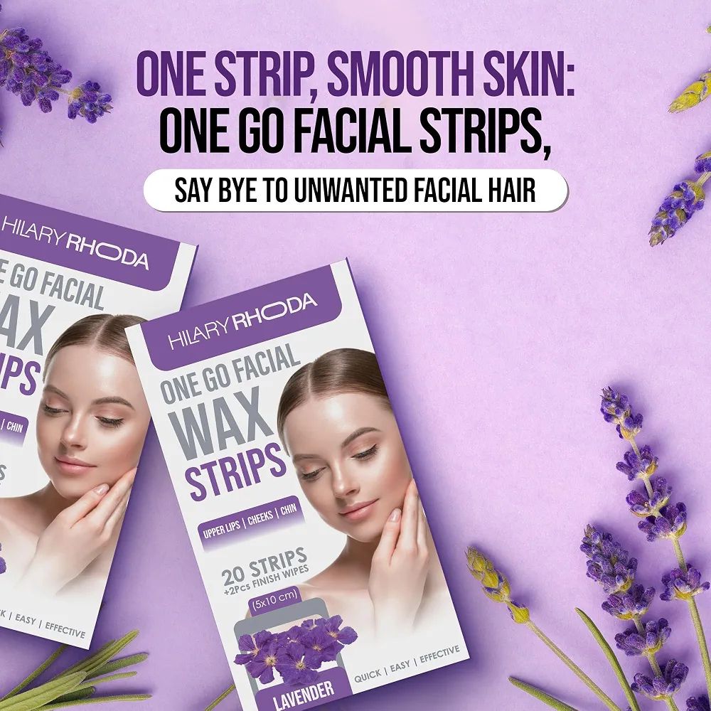 Hilary Rhoda Women One Go Facial Wax Strips | Lavender Extract | Ready-to-Use for Upper Lip, Chin & Cheeks | Hair Removal Strips with 2 Wipes | Painless, Quick & Gentle Waxing | 20 Strips view 2