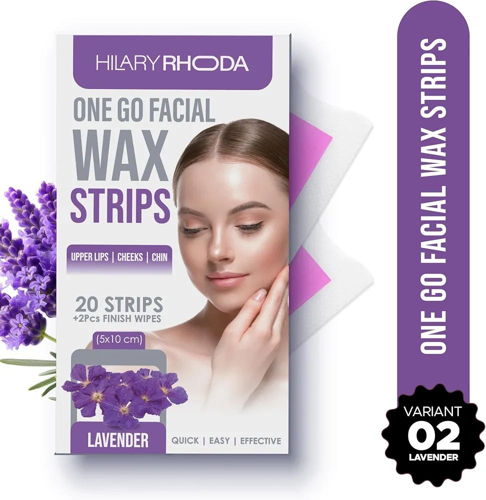 Hilary Rhoda Women One Go Facial Wax Strips | Lavender Extract | Ready-to-Use for Upper Lip, Chin & Cheeks | Hair Removal Strips with 2 Wipes | Painless, Quick & Gentle Waxing | 20 Strips view 3