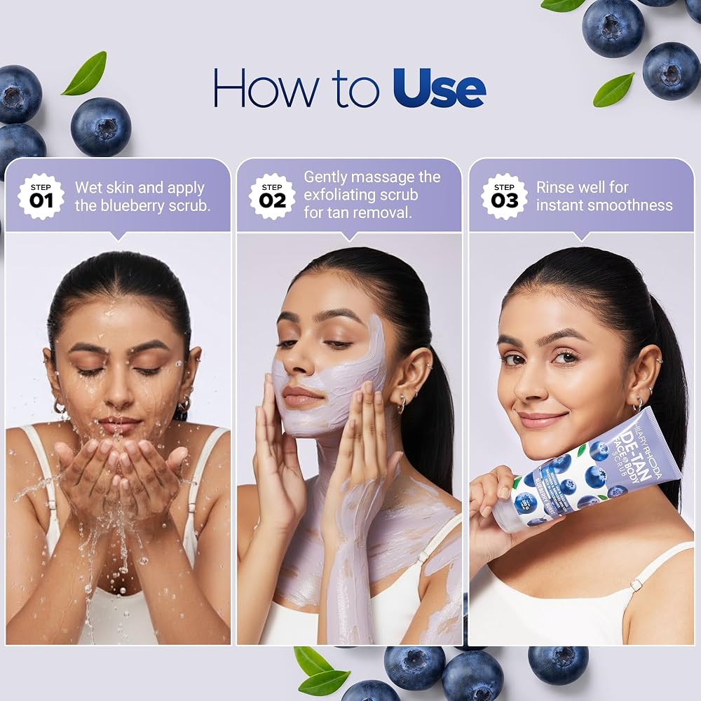Hilary Rhoda De-Tan Face & Body Scrub | De-Tan, Exfoliate & Dead Skin Removal | Face & Body Scrub | Blueberry Extract | Removes Blackheads & Whiteheads | Encourages Healthy Skin -  (Blueberry Burst - Shade 01) view 4