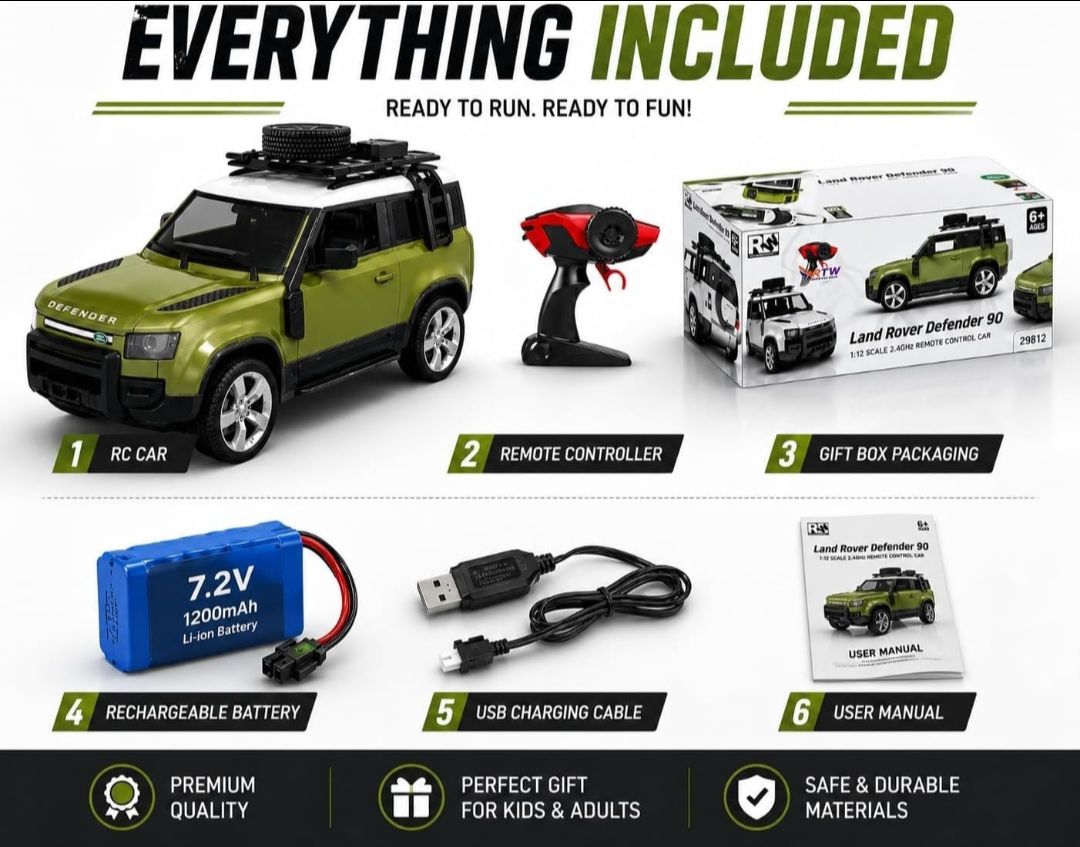 Remote Control 1:12 RC Defender Off-Road SUV Car for Kids, High Speed Racing Truck with Wireless Remote, LED Lights & Durable Build, Gift for Boys & Girls view 8