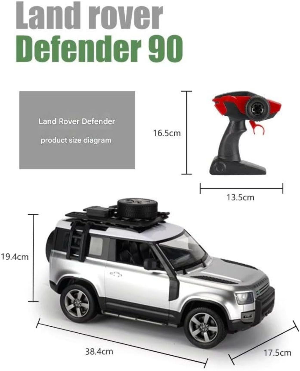 Land Rover Defender Official Licensed Model Remote Control Toy Car Rechargeable 12Km/h, 2.4Ghz Headlight for Adults Boys Girls (Silver) view 2