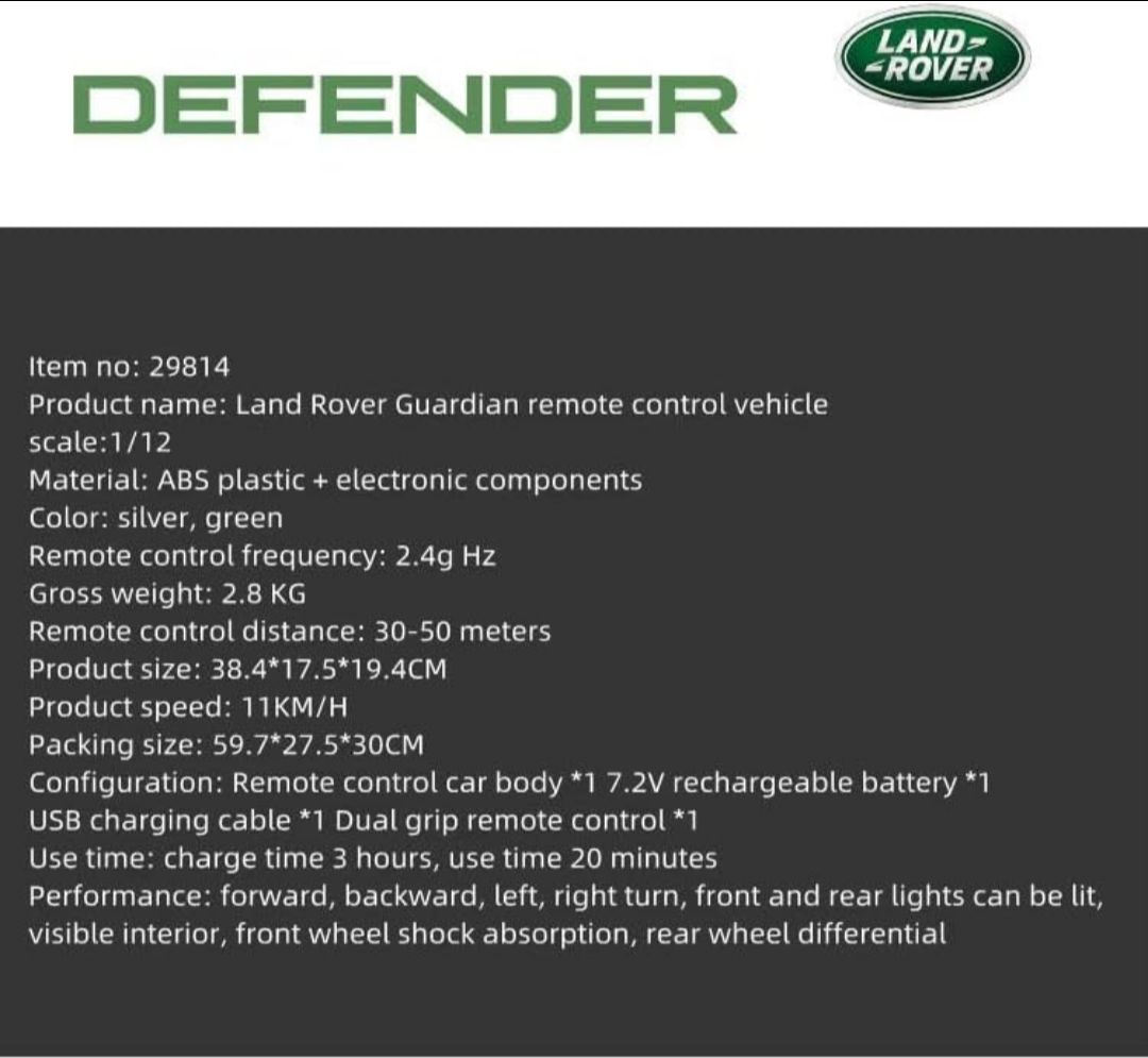 Land Rover Defender Official Licensed Model Remote Control Toy Car Rechargeable 12Km/h, 2.4Ghz Headlight for Adults Boys Girls (Silver) view 9