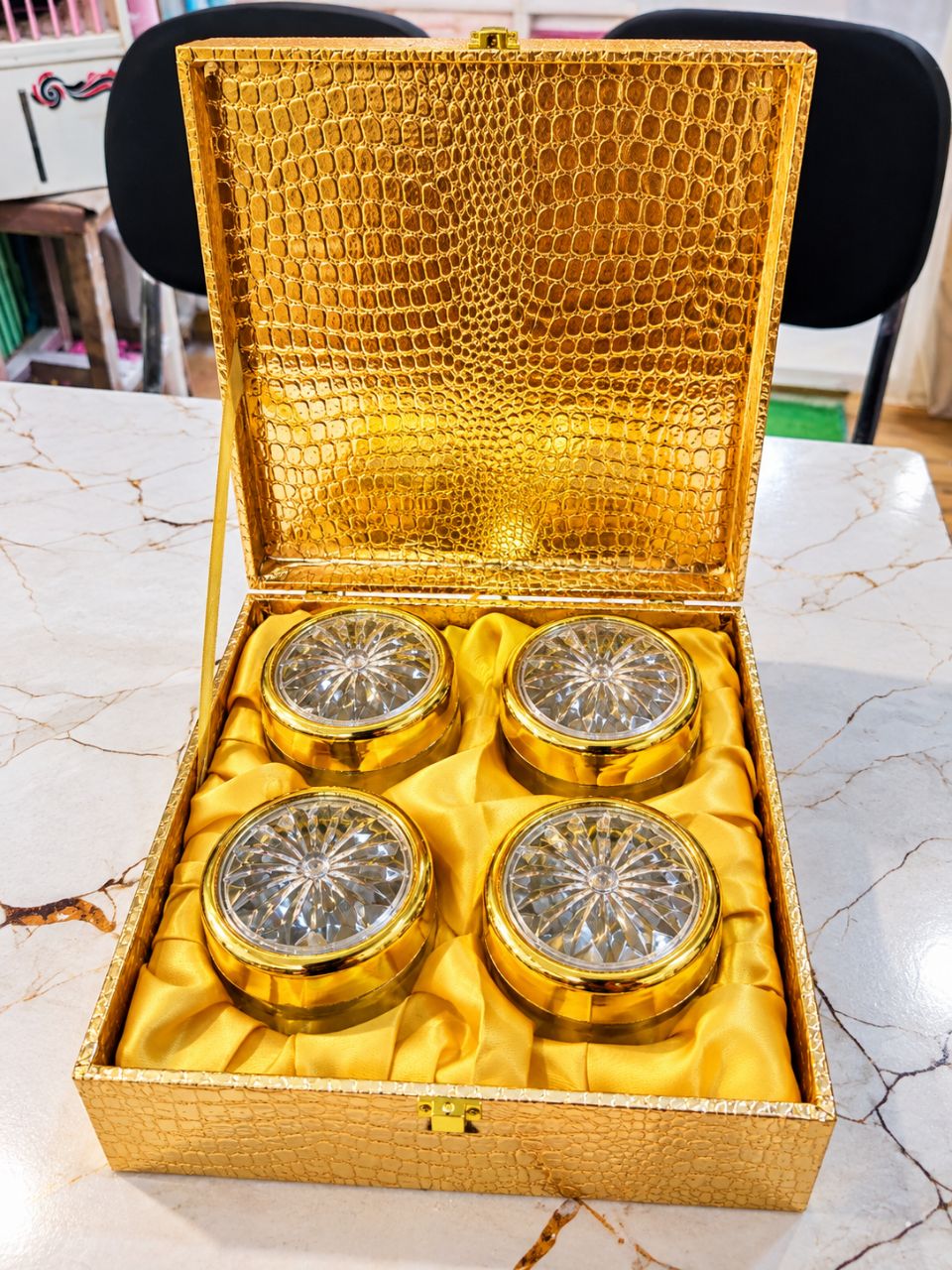 Golden Decorative Box with Crystal Lids view 2