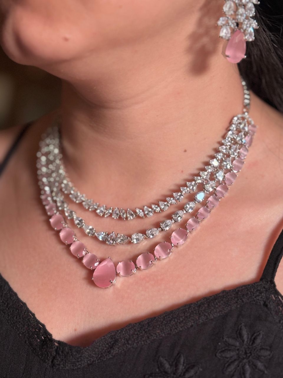 AD Pink Necklace Set view 3