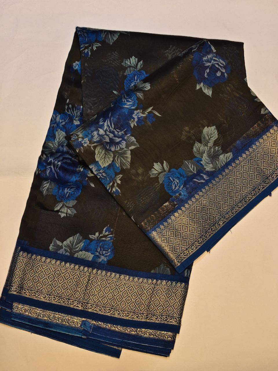 Black Chanderi Cotton Saree