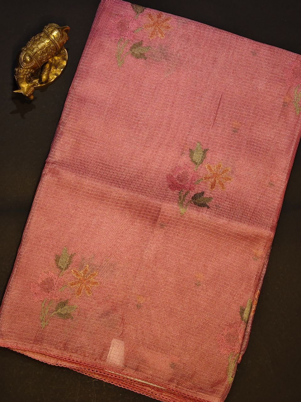 Pink Floral Chanderi Dupatta
