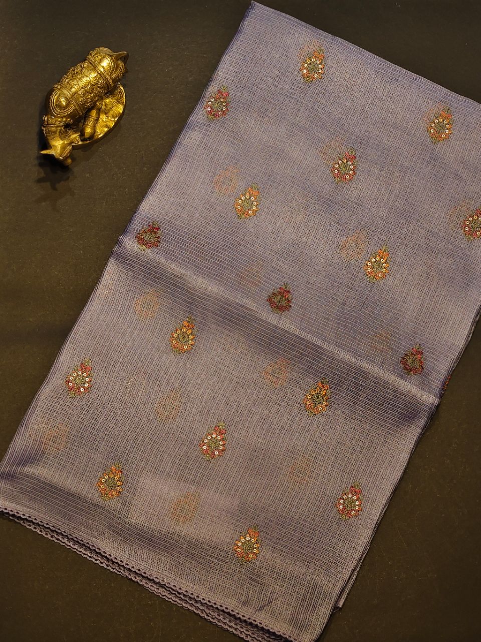 Embroidered Purple Chanderi Dupatta