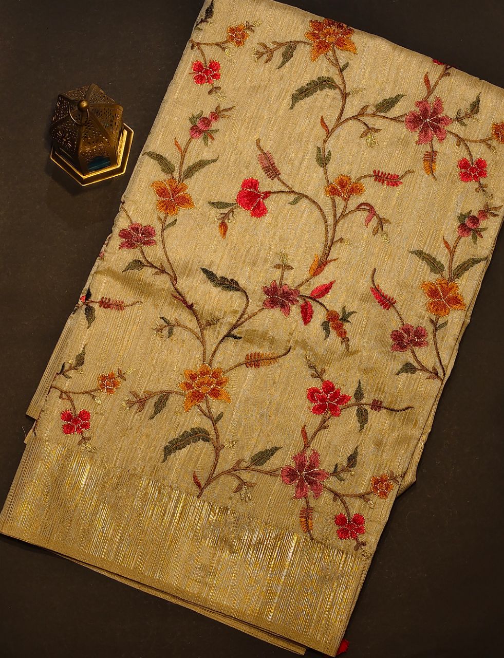 Embellished Golden Chanderi Dupatta