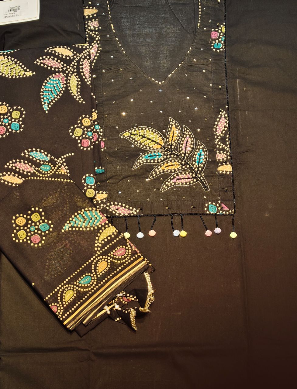 Embroidered Black Cotton Dupatta