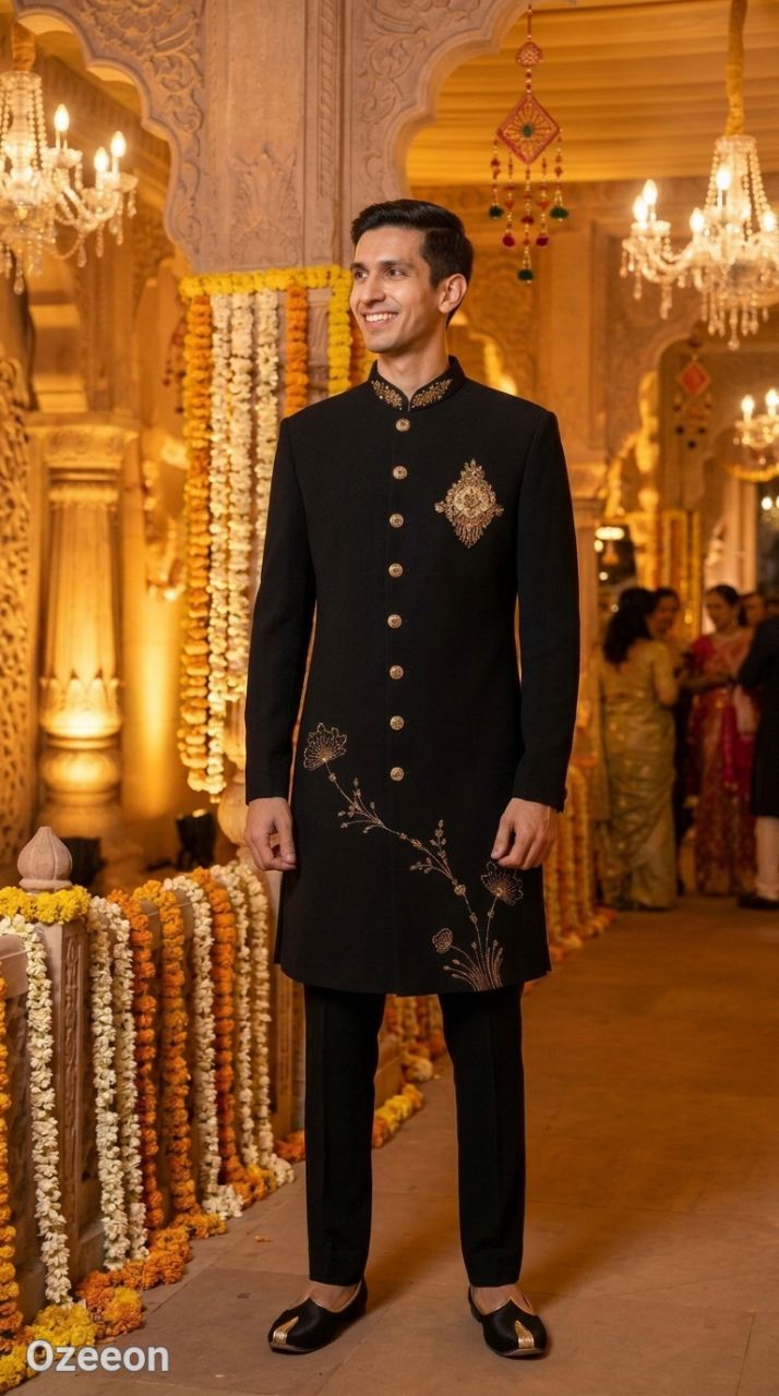 Ozeon Black Sherwani view 4