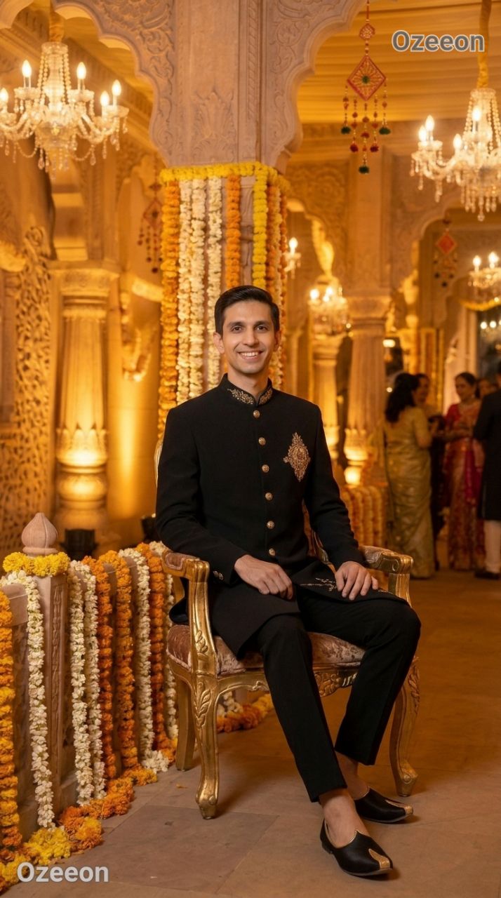 Ozeon Black Sherwani view 3