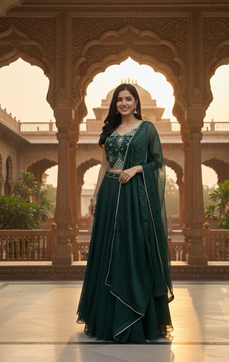 Emerald Green Saree Gown view 2