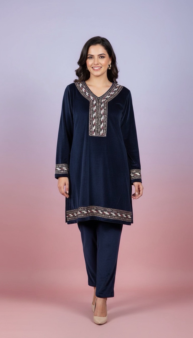 Embroidered Velvet Kurta Set