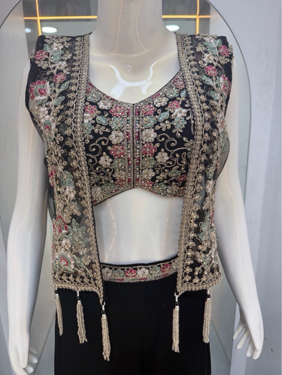 Embroidered Crop Top with Flared Pants view 3