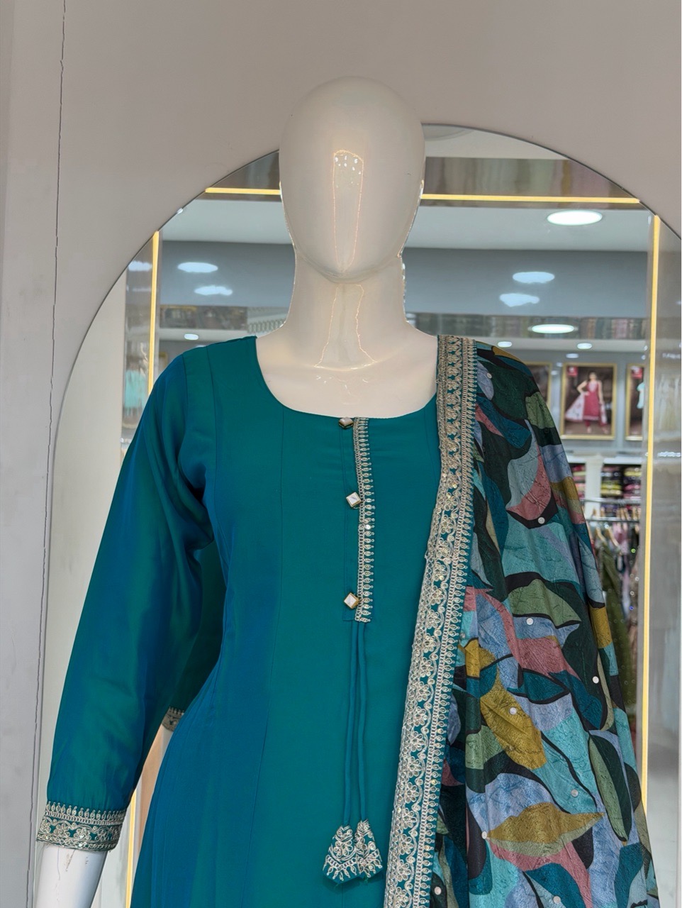 Teal Anarkali Suit view 4