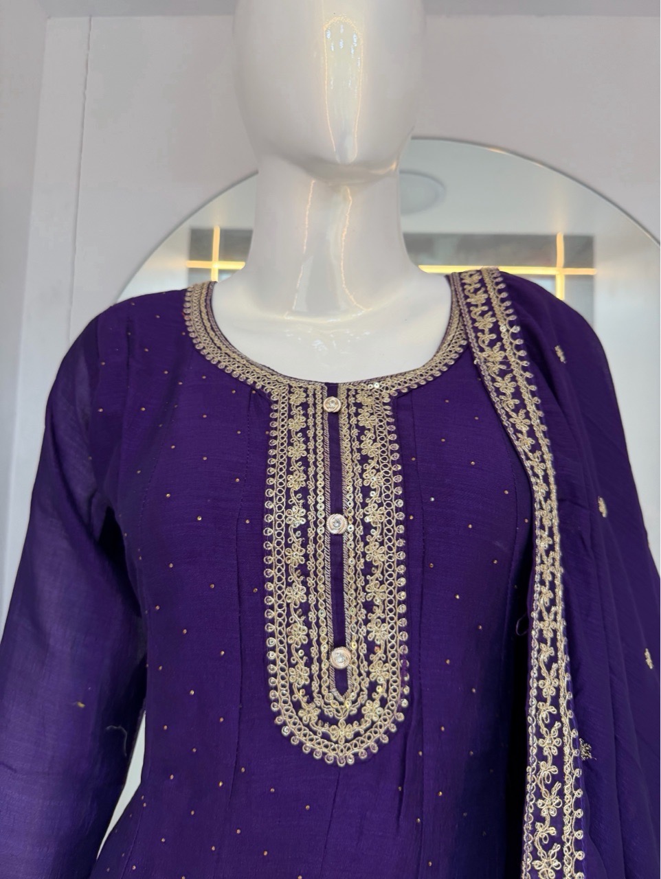 Purple Anarkali Suit Set view 3