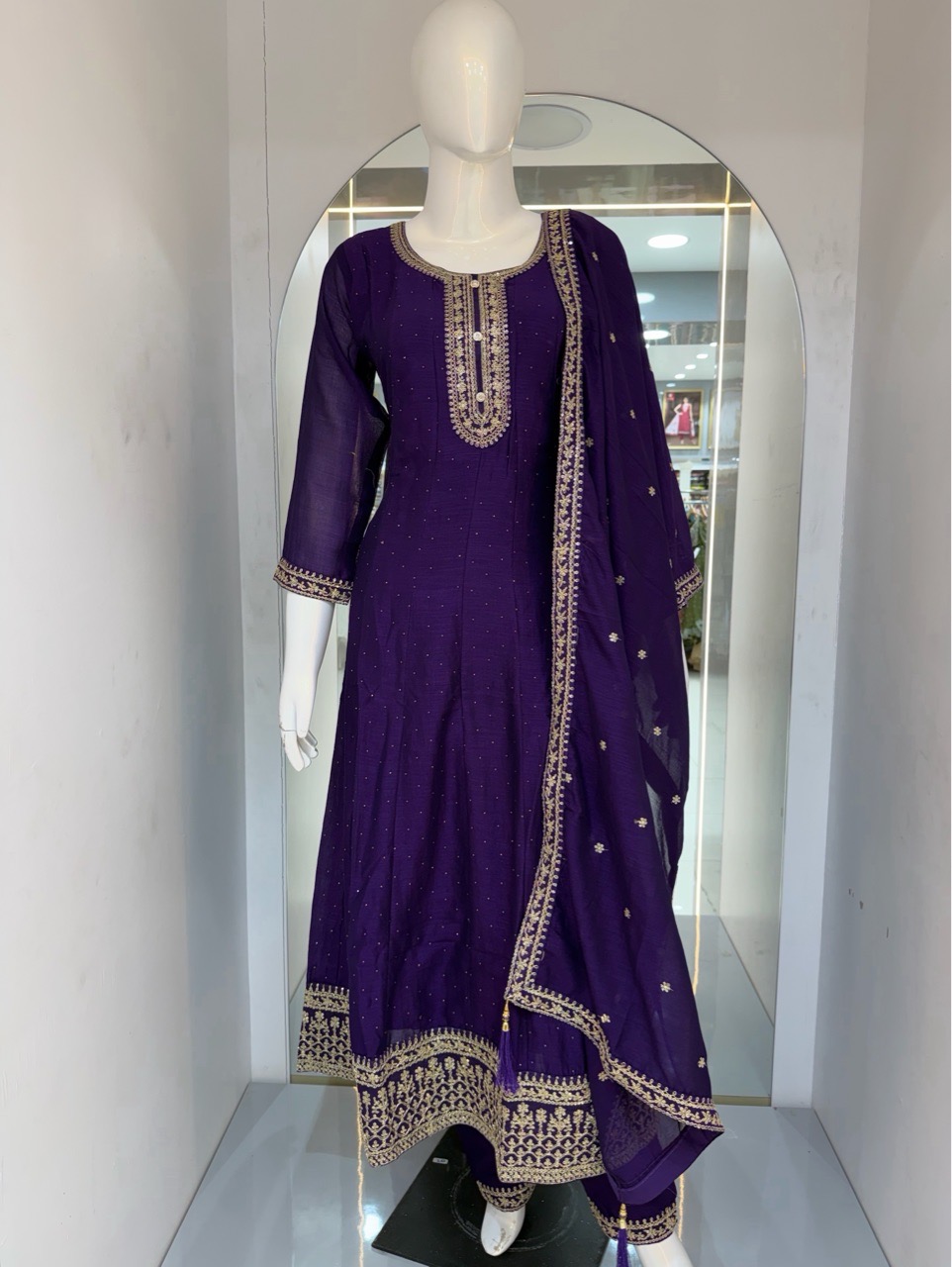 Purple Anarkali Suit Set view 4