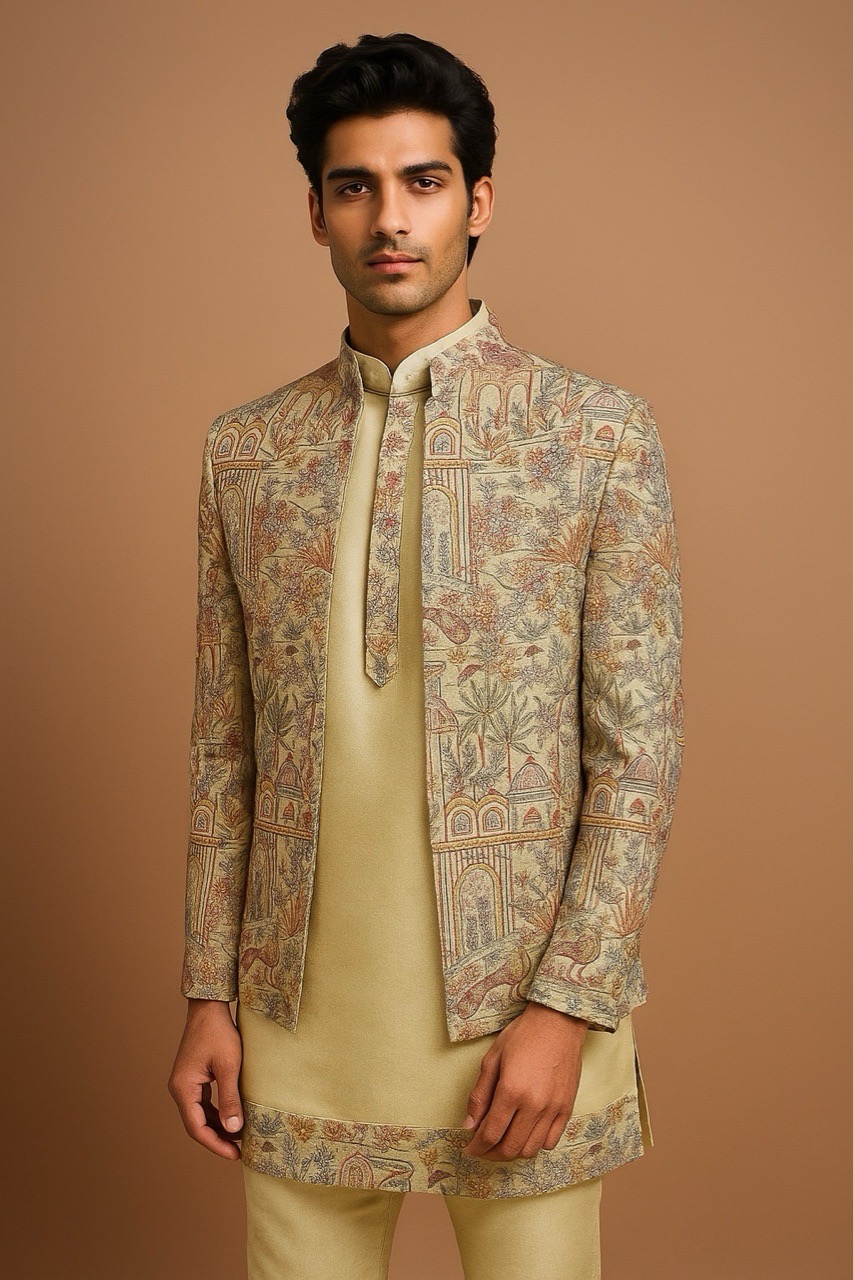 Embroidered Open Jacket Set view 4