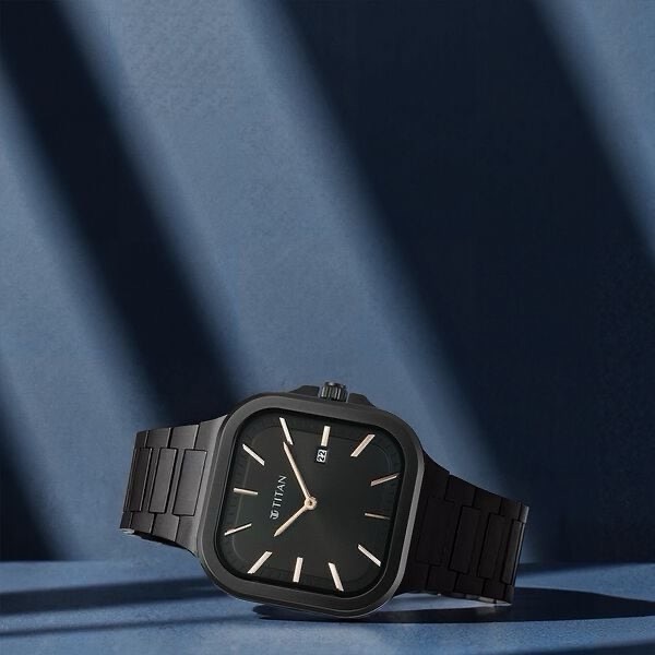 Titan Black Square Watch 90176NM01 view 2