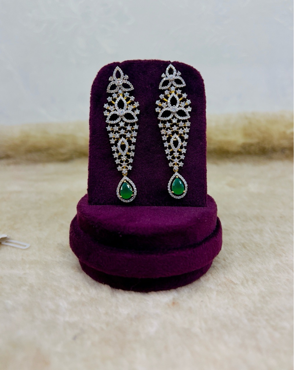 Elegant Green Stone Earrings view 2