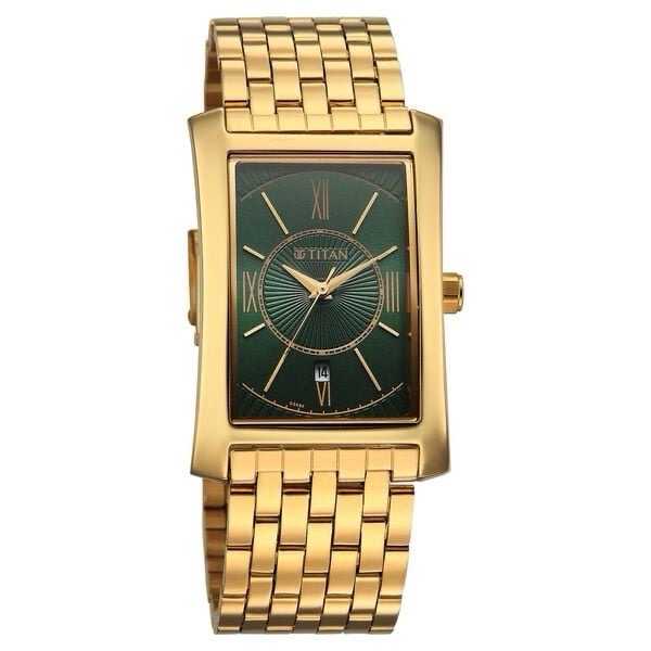 Titan Gold Rectangular Watch 10046YM03 view 2