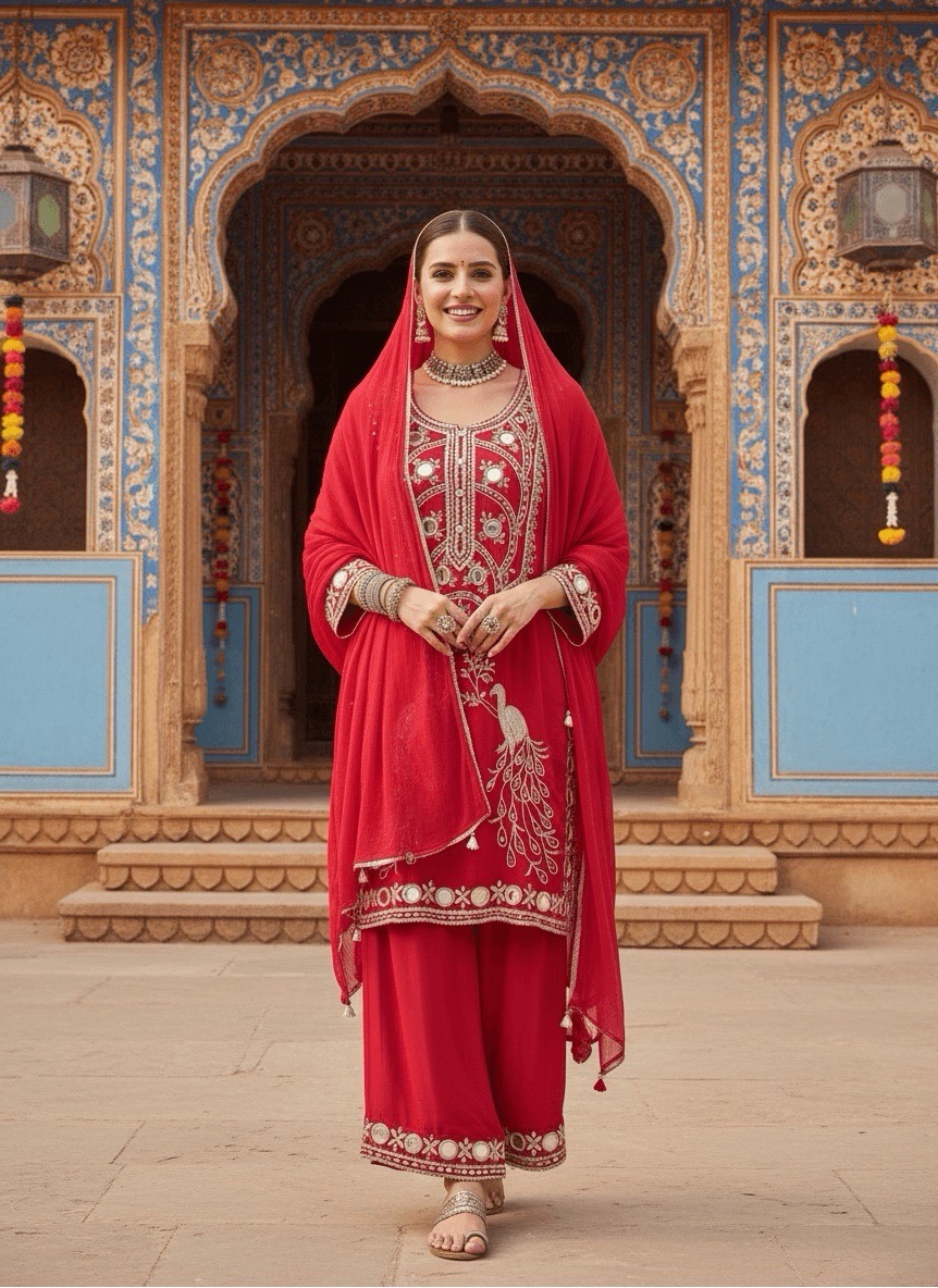 Red Ethnic  Suit view 2