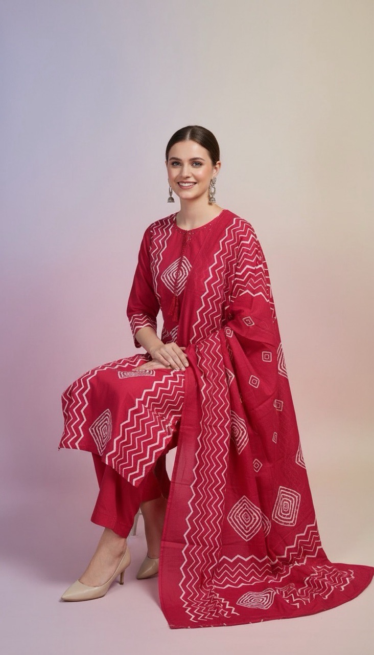 Cotton Kurti Pant Duptta view 3