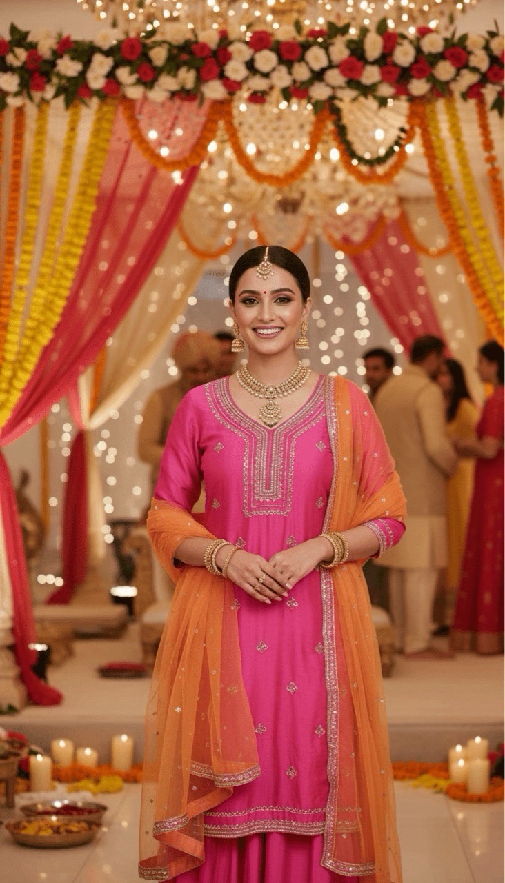 Handwork Pink Plazo Suit view 2