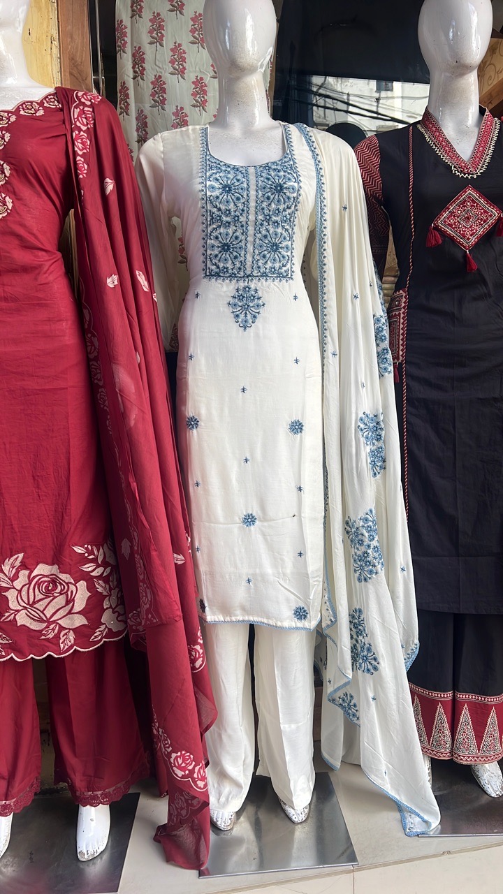 White Embroidered Anarkali Suit view 2
