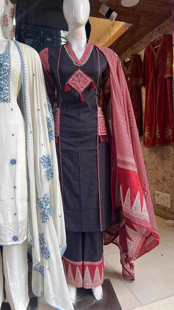 Black and Red Ethnic Suit Set view 2