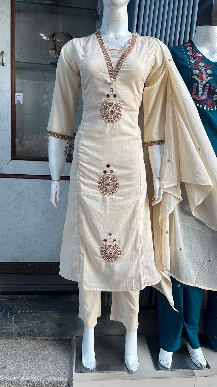 Embroidered Cream Anarkali view 2