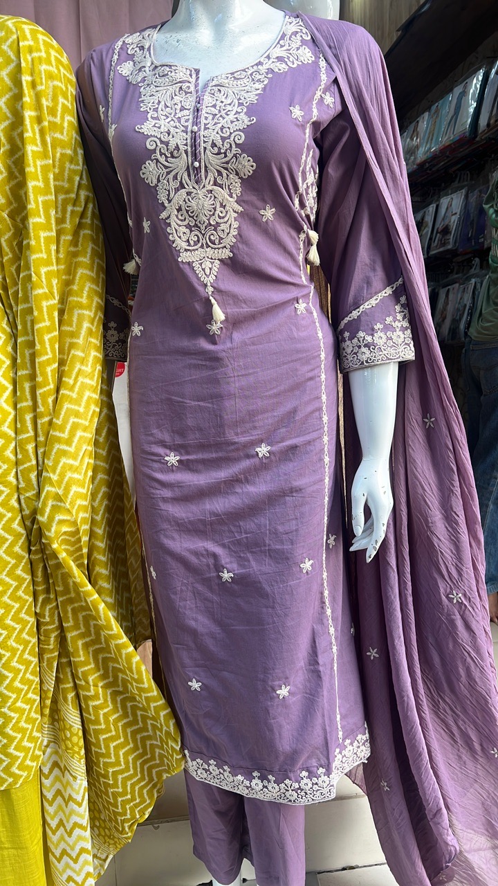 Embroidered Purple Kurta Set view 2