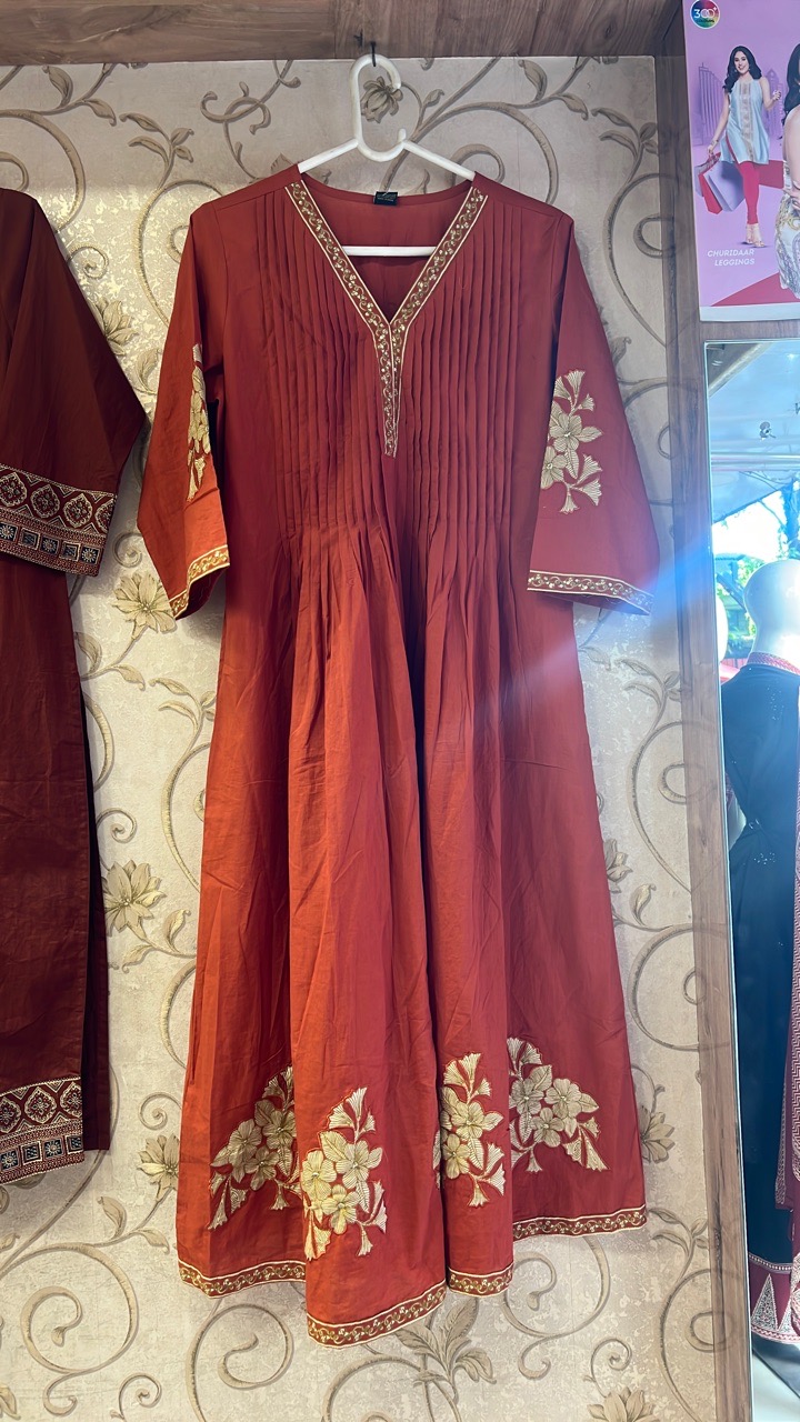 Embroidered Rust Anarkali view 2