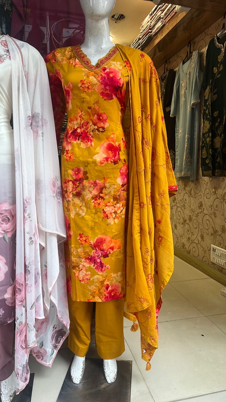 Floral Yellow Anarkali Suit view 2