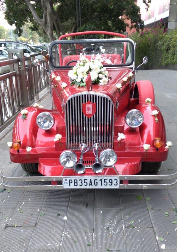 Vintage Red Wedding Car view 2