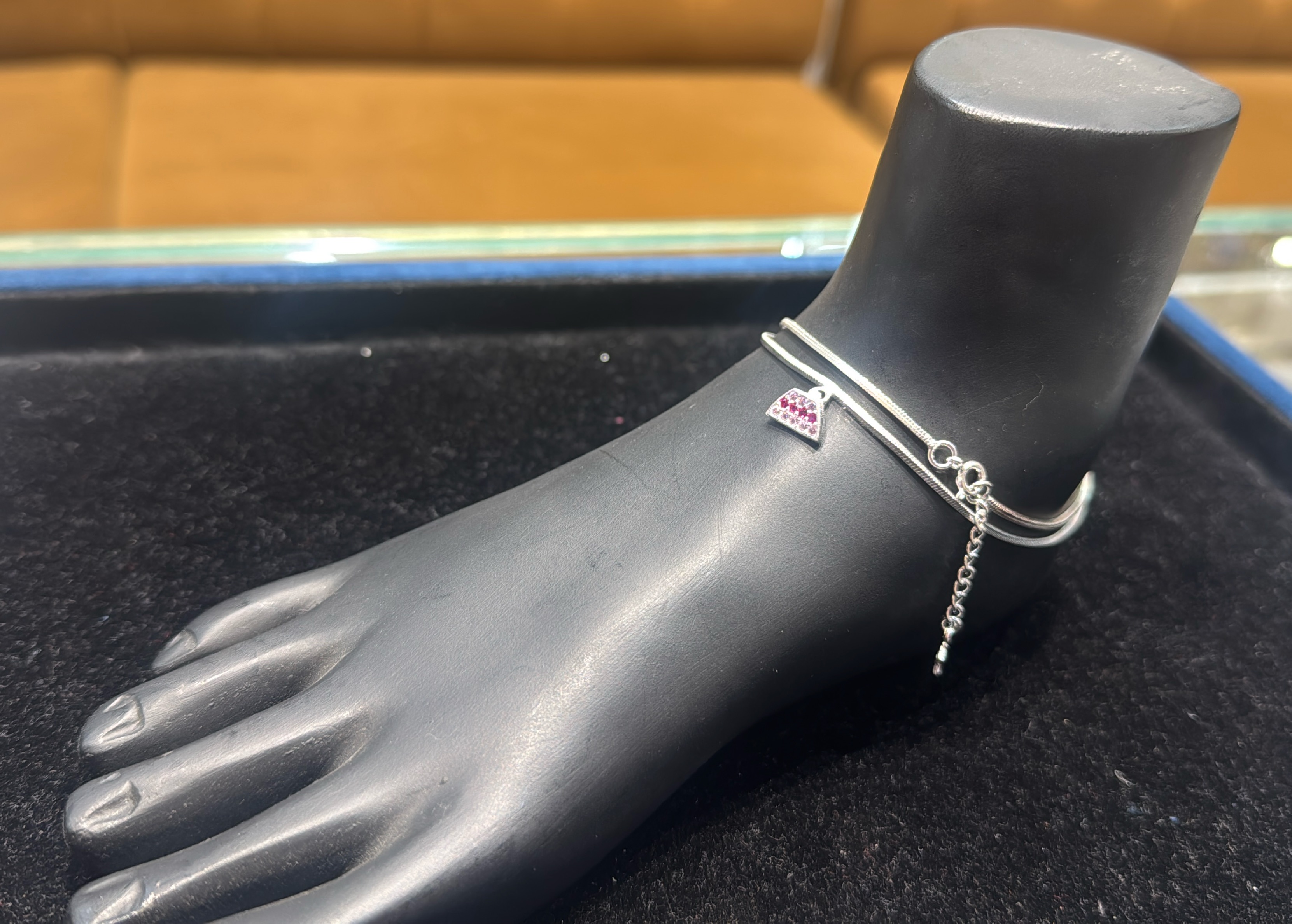 Silver Anklet with Pink Charm view 3