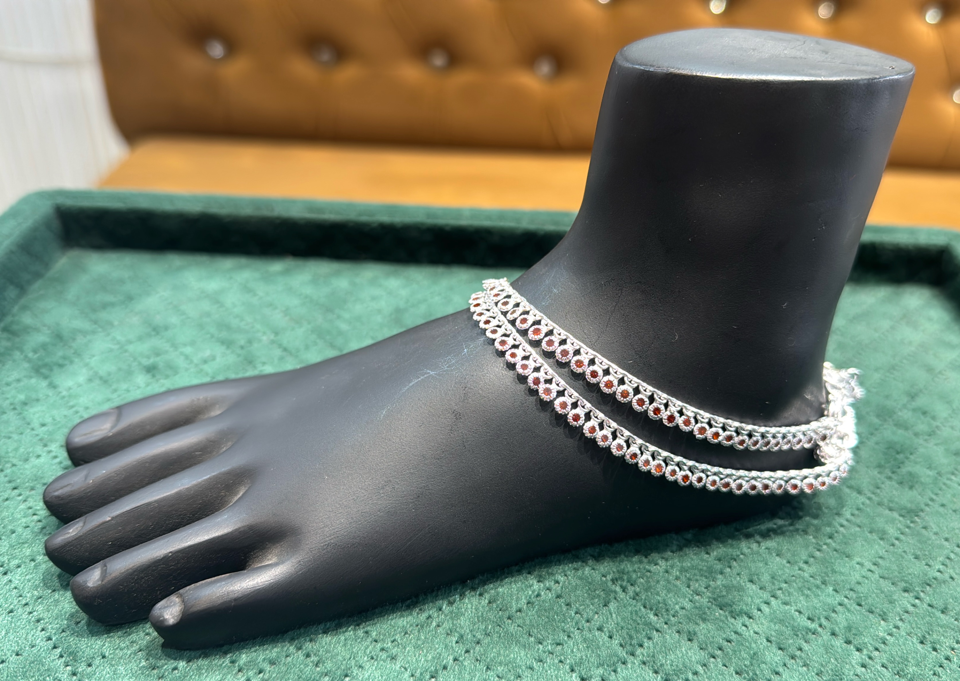Girls Silver Anklets With Red Colour view 3