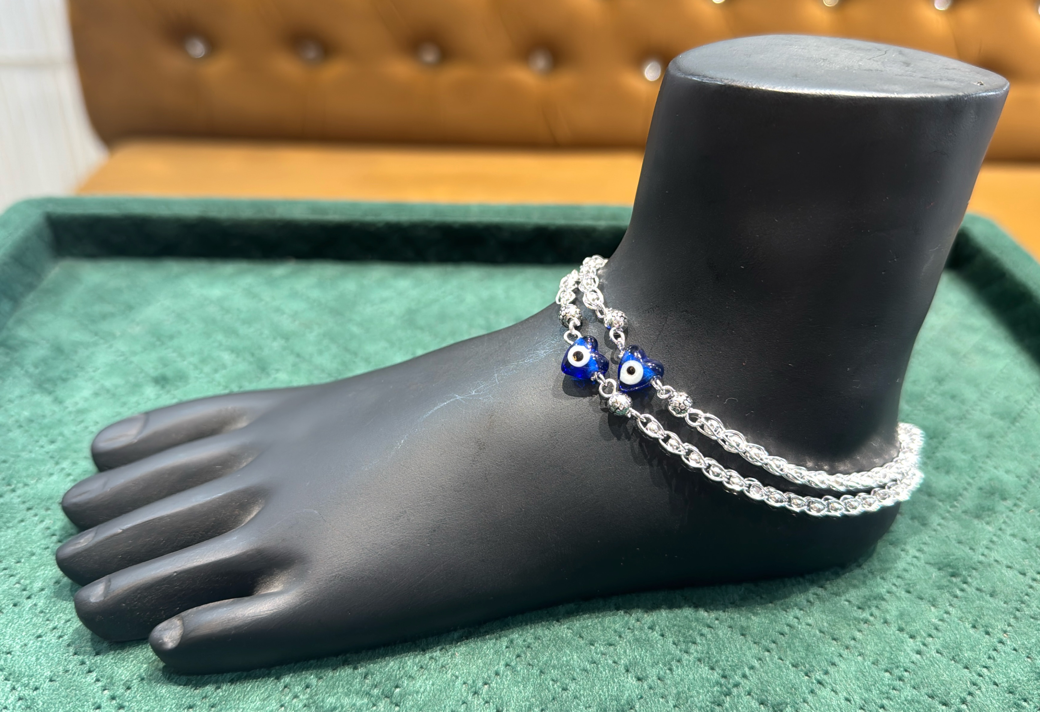 Girls Silver Anklet With Heart Evil Eye view 3