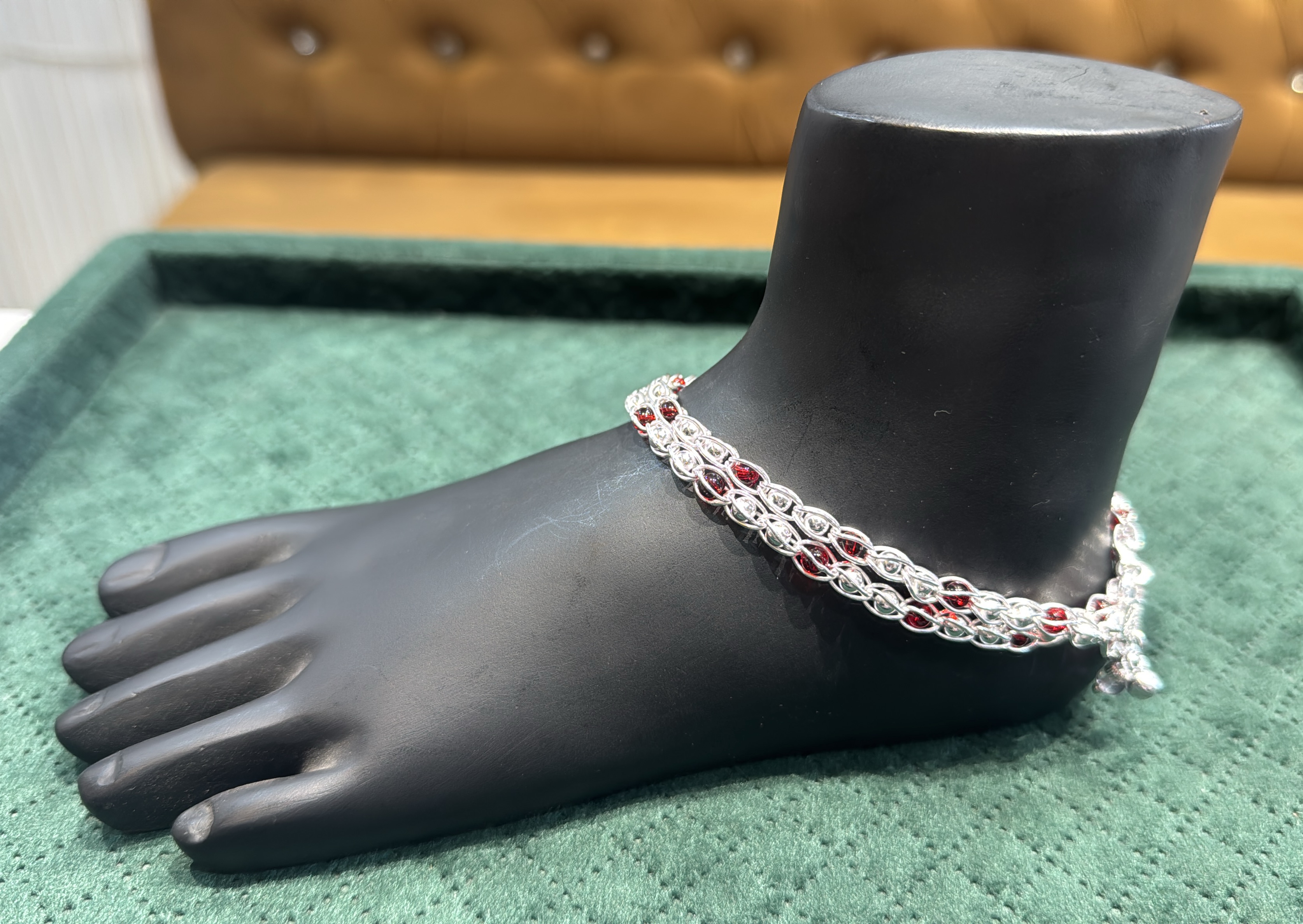 Ladies Silver Anklet with Red Stones view 3