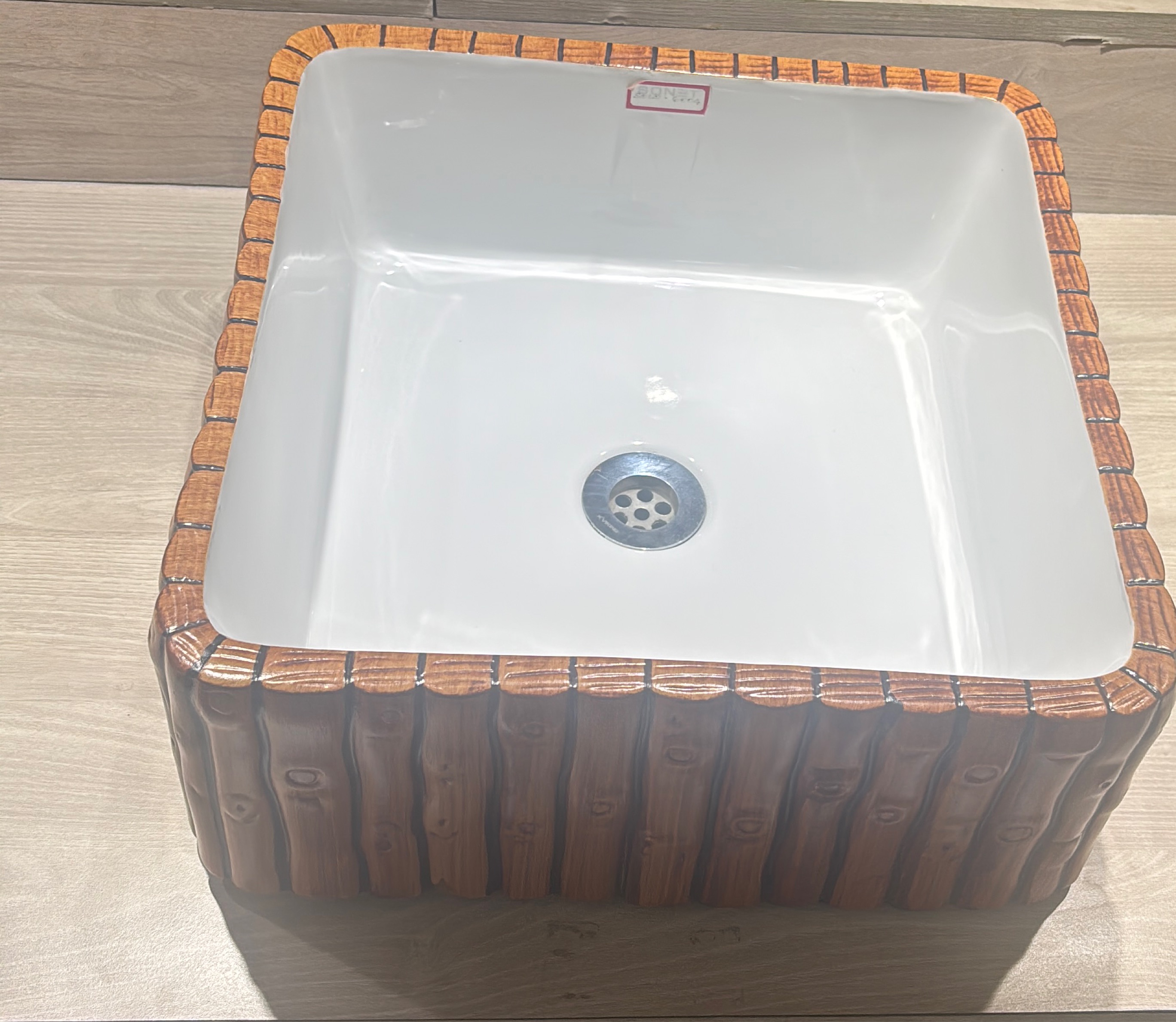 Wood-Textured Ceramic Sink view 2