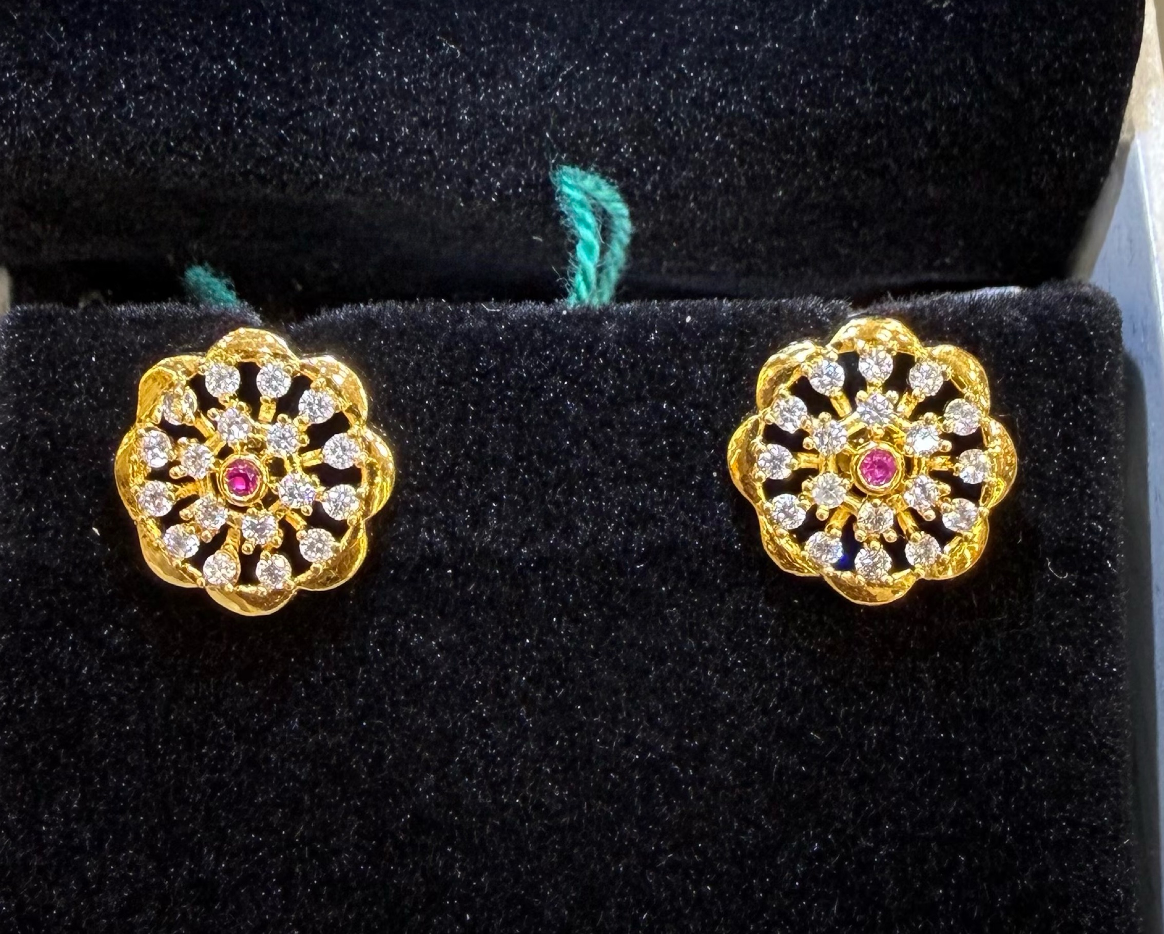 Gold Floral Zircon Earrings view 2
