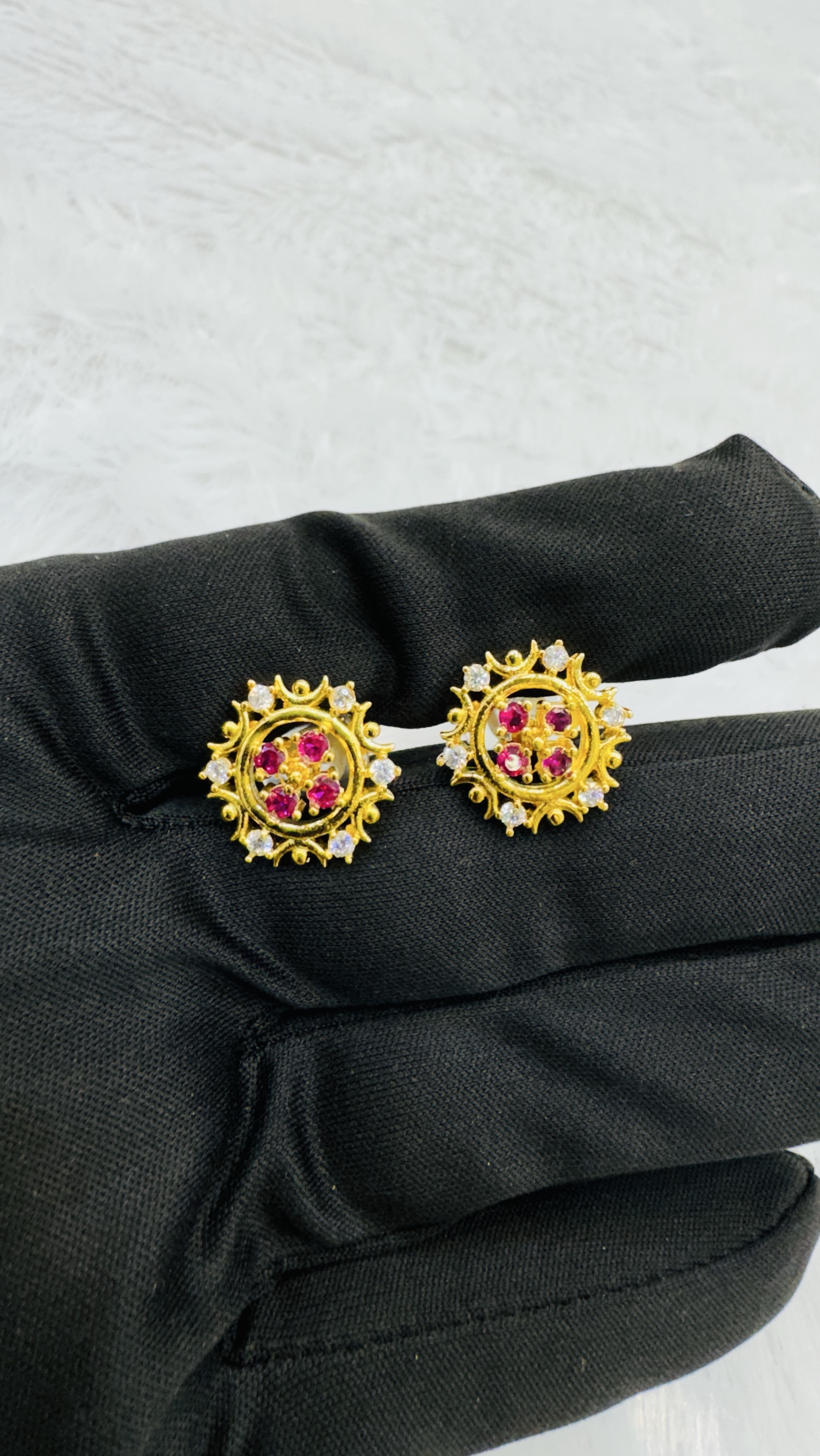 1 Gram Gold Earrings with Red Stones view 2