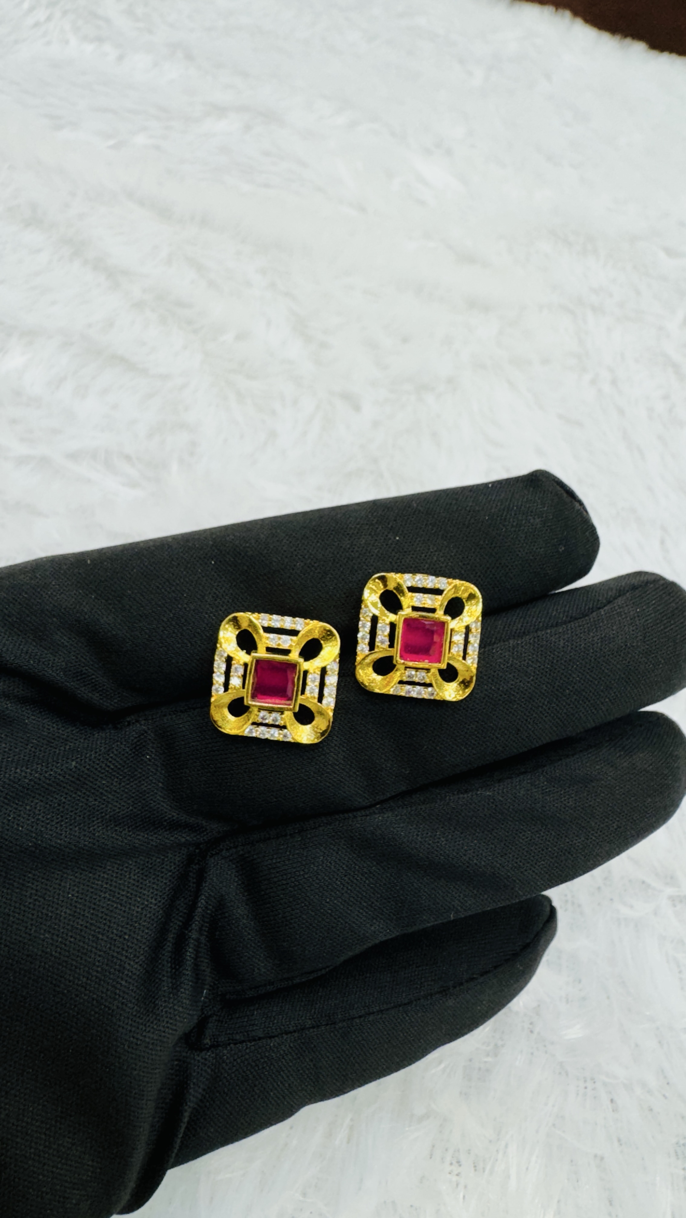 Golden Square Stud Earrings view 2