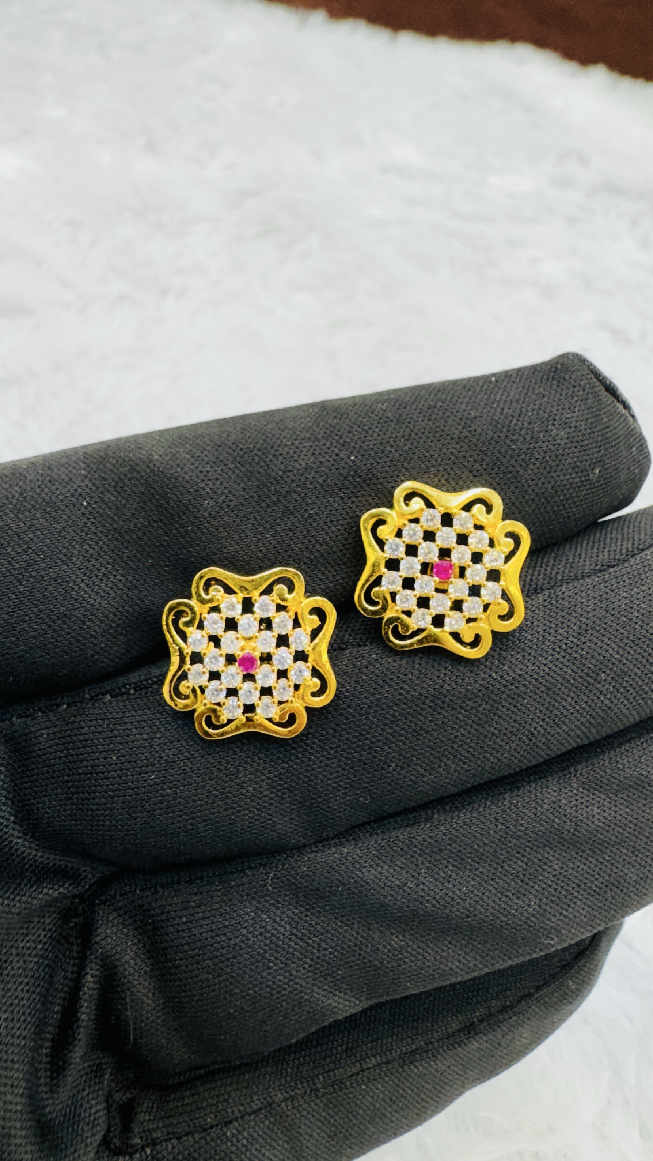 Gold and Diamond Earring Tops view 2