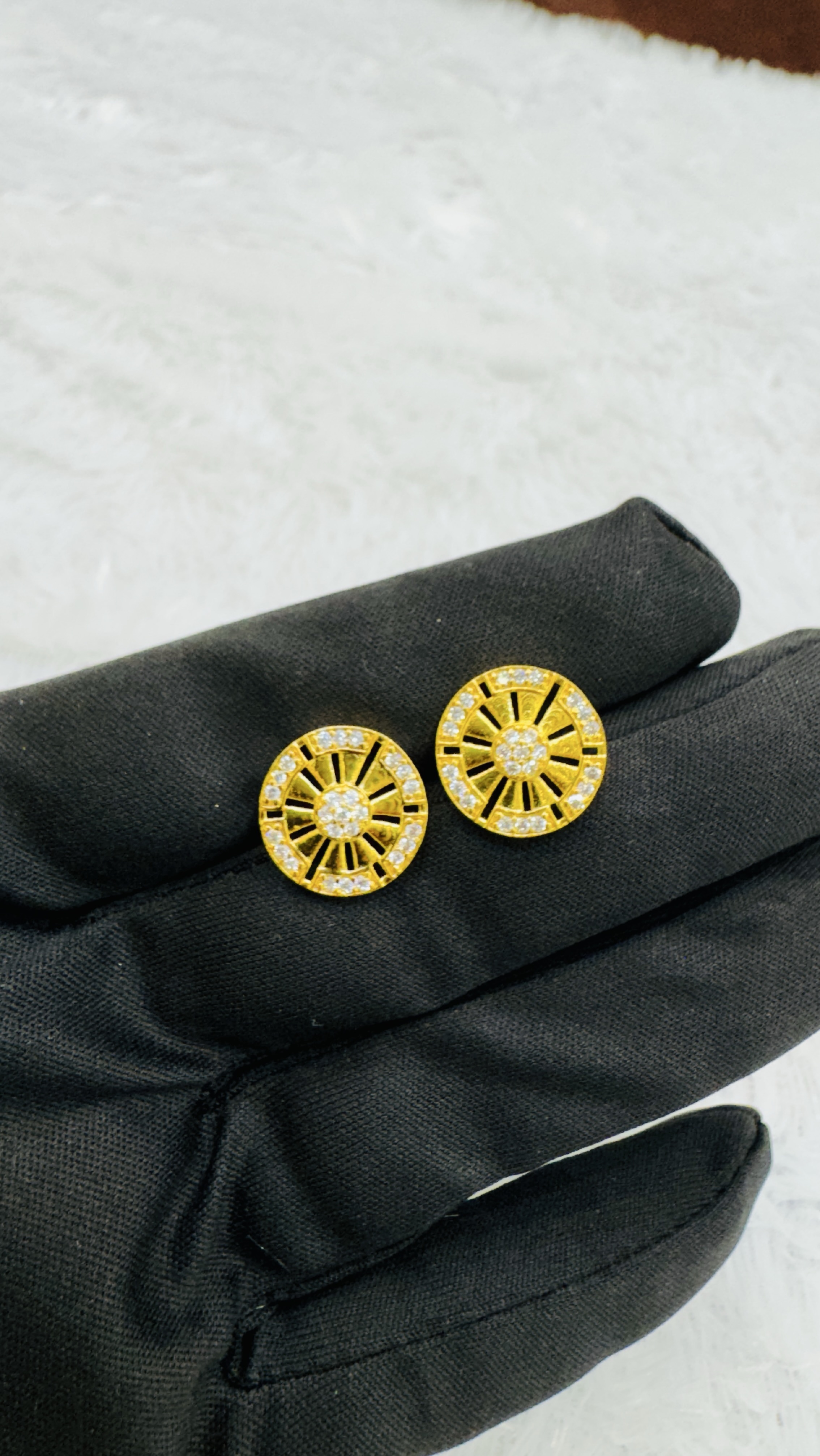 Gold Disc Stud Earrings view 2