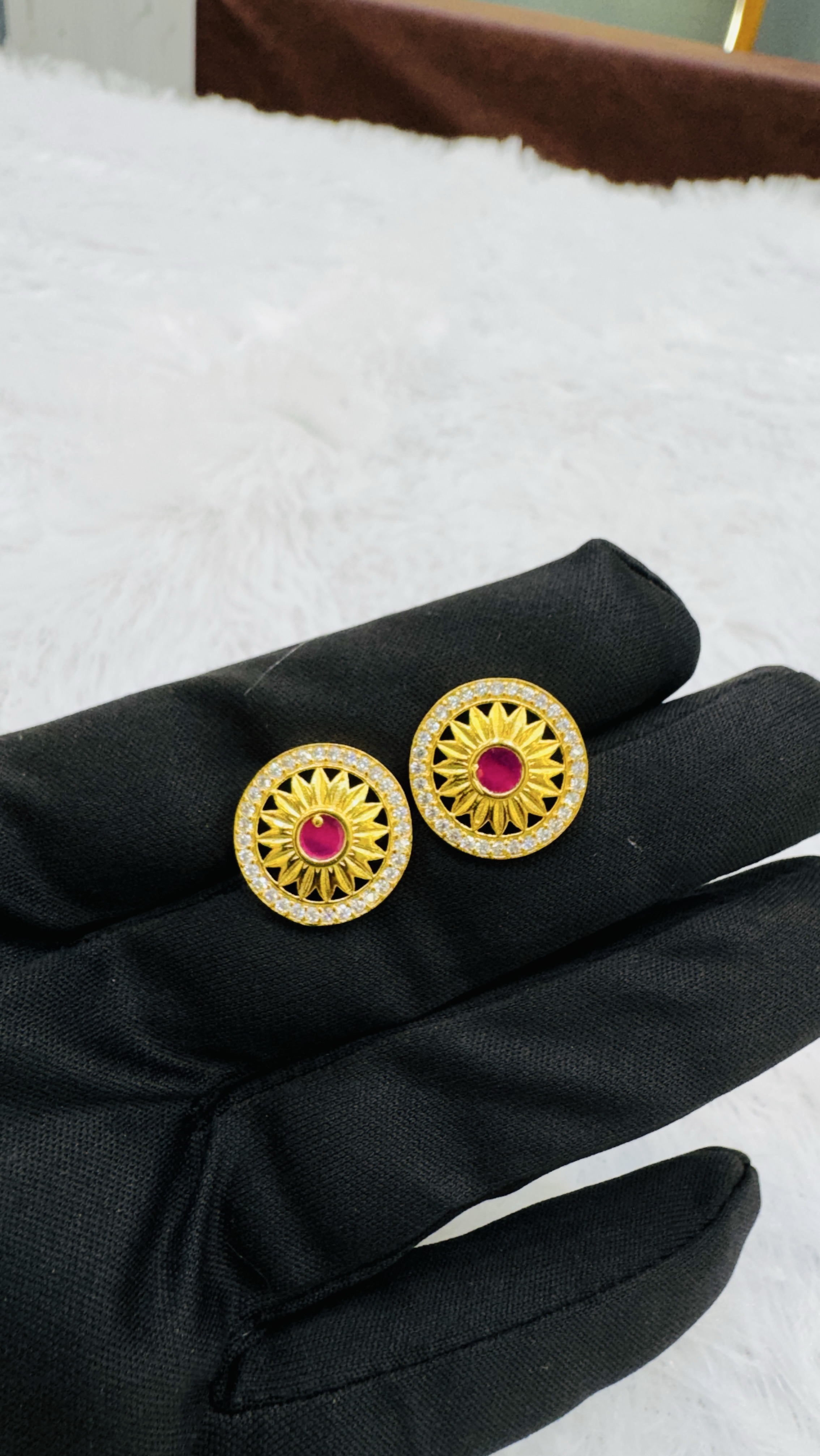Gold Stud Earrings view 2