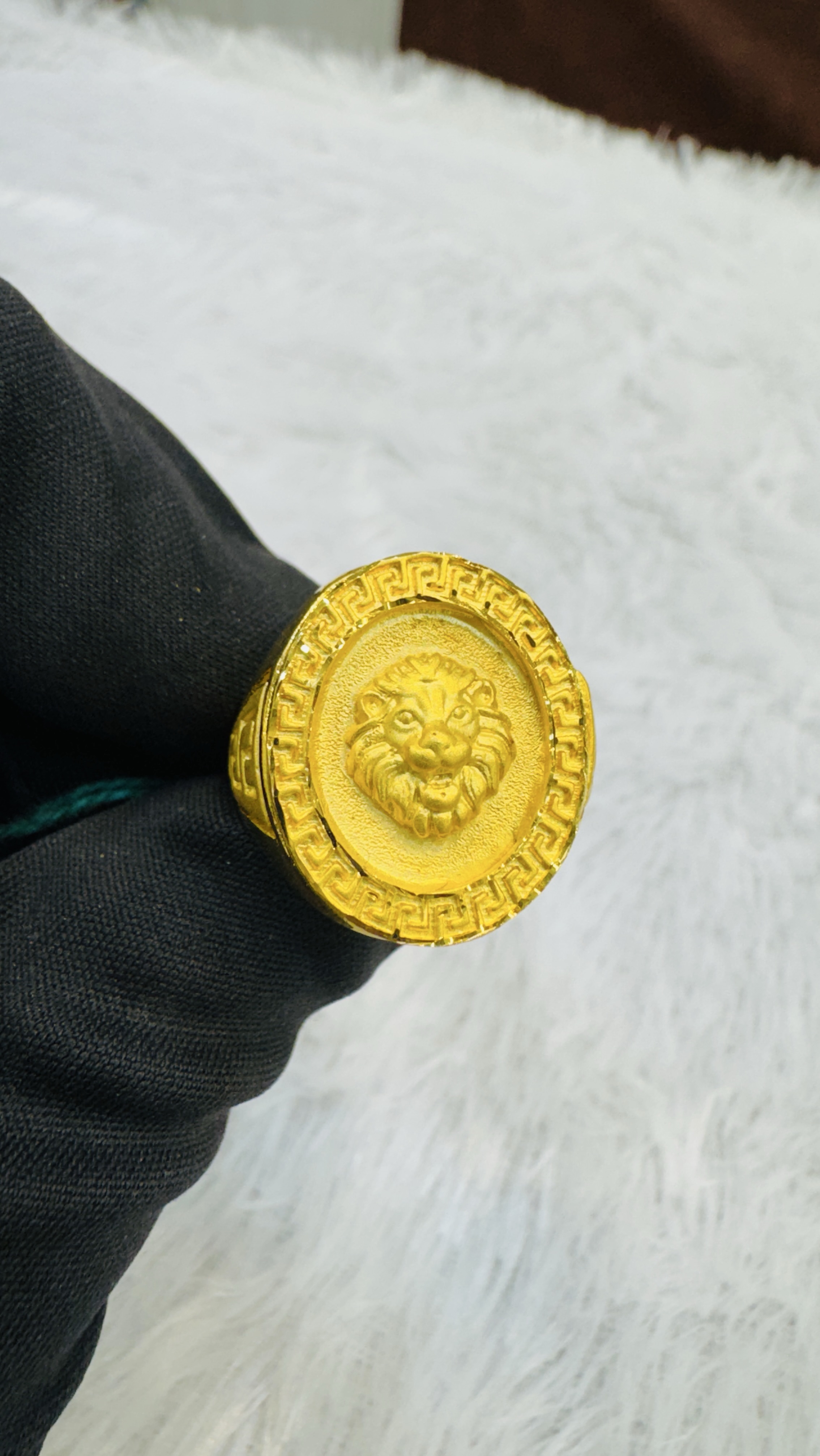 Lion Engraved Gold Ring view 2